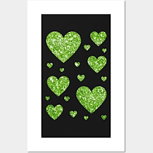Green Faux Glitter Hearts Posters and Art